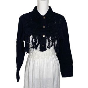 T17 Hot & Delicious Raw Frayed Cropped Black Jean Destroyed Jacket NWT